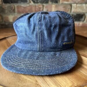 Vintage Wrangler Snapback Blue Denim Baseball Trucker Hat Mens Made USA